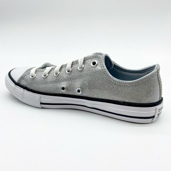 Converse CTAS Ox Wolf Grey Glitter Kids Casual Shoes 666896C - Picture 3 of 5